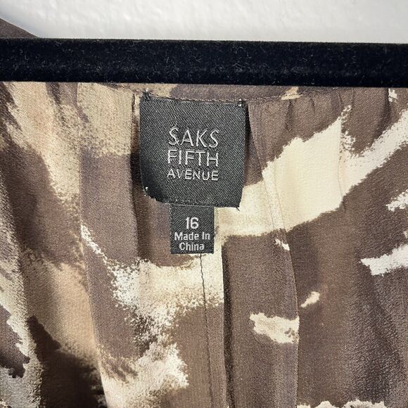 Saks Fifth Avenue 100% Silk Top Blouse Women Size 16 Retro Brown Dolman Sleeves - Picture 4 of 8